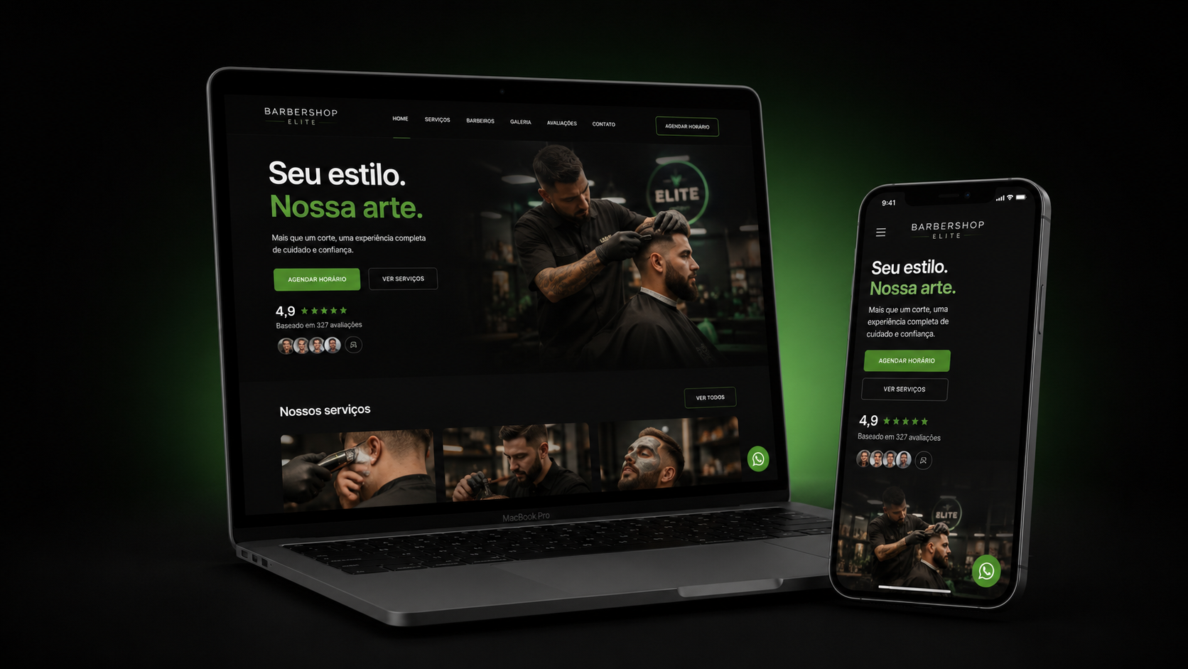 Site profissional no celular e laptop