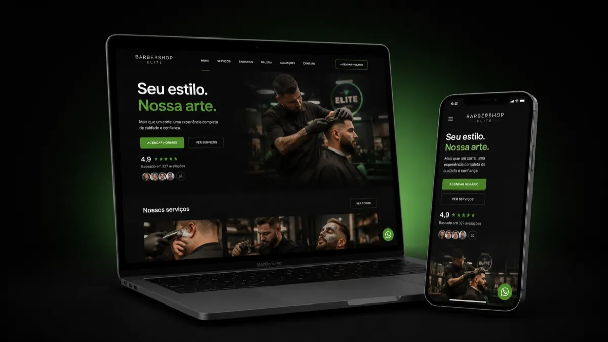 Site profissional no celular e laptop